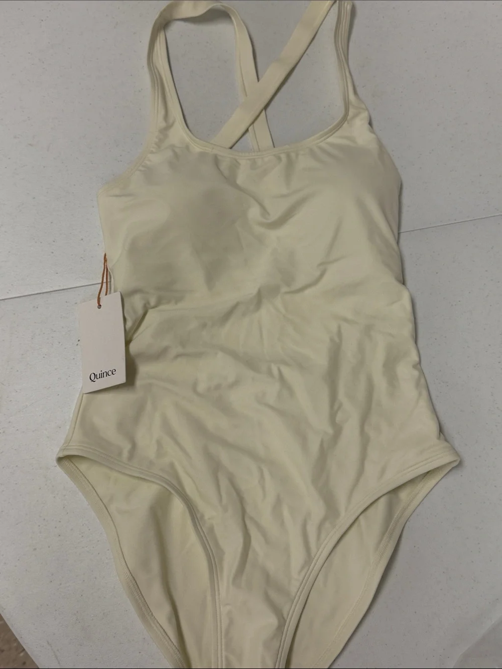 NWT QUINCE Italian Cross-Back Swimsuit Ivory (bin 22)